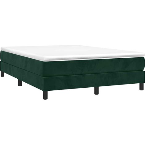 Vidaxl – Sommier à ressorts 140x190 cm – Velours vert foncé – Lattes en contreplaqué pour soutien optimal – Hauteur 25 cm (1/5)