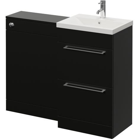 Napoli 390 Cento Matt Black 1100mm 2 Drawer Vanity Unit Toilet Suite with Glide Basin - 1100mm - Chrome 320mm HandleWithout Kingston Toilet Pan