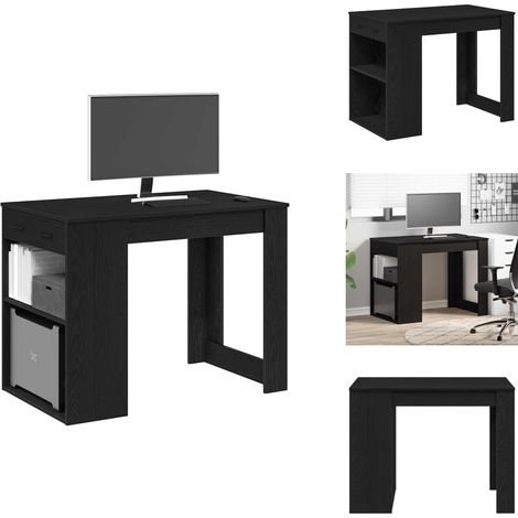 Bureau avec tiroir et étagère chêne noir bois d'ingénierie - Bureau - Bureaux - Bureau De Travail - Bureau D'écriture (1/5)