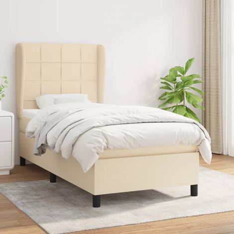 Lit simple Lit à sommier tapissier avec matelas Lit Adulte Meuble de Chambre à Coucher Crème 80x200 cm Tissu XRKJY9925457 (1/5)