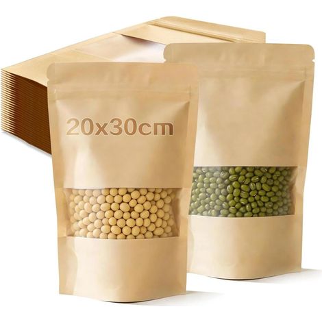 35 unités Sachet Kraft Fenetre 20x30 cm Emballage Pochette Sac Papier Alimentaire Sachet Kraft (1/4)