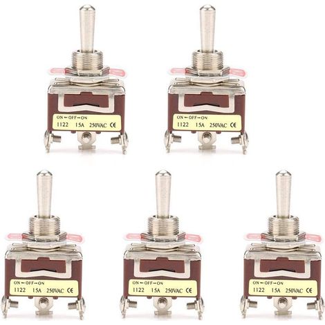 ON-OFF-ON 5Pcs 15A 250V AC 3 Position 3 Pin Mini Rocker Switch with Screw Mounting Hole 12mm (1/5)