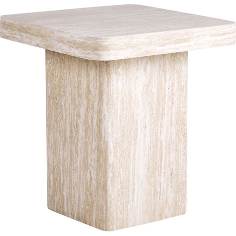 Mesa auxiliar tablero de MDF chapado base con aspecto de piedra diseño moderno 50 x 50 cm beige Duson (1/5)