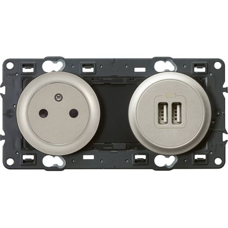 Legrand 099518 Céliane Surface grounded outlet with 2 pre-wired USB chargers - titanium