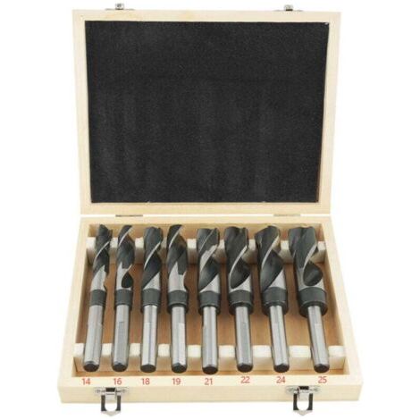 Lot de 8 Forets Hélicoïdaux HSS, Meche Metal Foret Acier, Jeu de Forets HSS à Tige, Coffrets de Forets Traités à la Chaleur 14mm 16mm 18mm 19mm 21mm 22mm 24mm 25mm