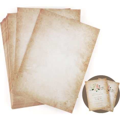 50 feuilles de papier à lettres Vintage, format A4 imprimé recto verso DIN A4 100gsm de vieux papiers à lettres Vintage pour écriture et impression d'imprimantes DIY