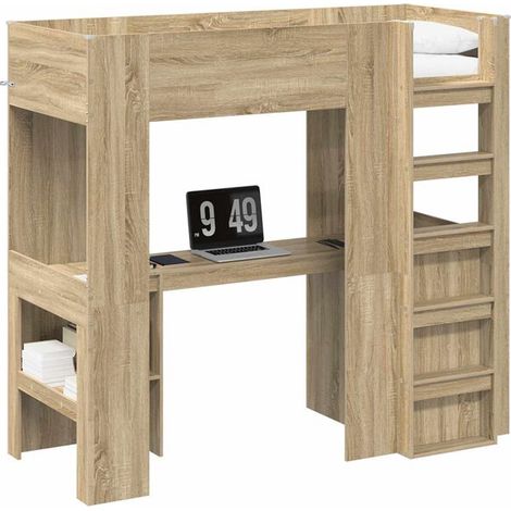Cadre de lit superposé avec bureau, chêne Sonoma, 75 x 190 cm (1/5)