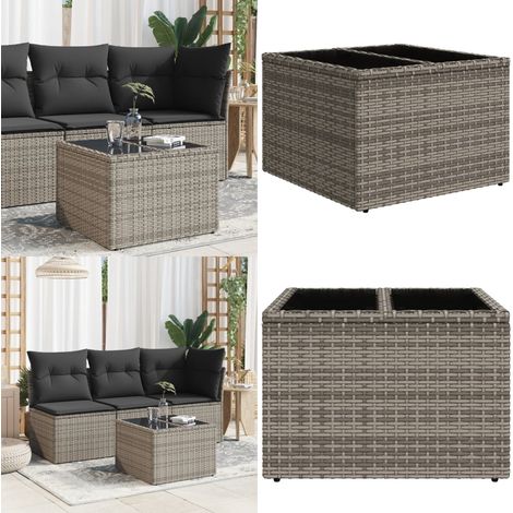 Gartentisch mit Glasplatte Grau 55x55x37 cm Poly Rattan - Gartentisch - Esstisch - Terrassenmöbel - Gartenmöbel - Outdoor-Tisch - Home & Living