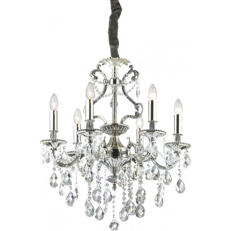 Lampadario Classico Gioconda Metallo-Cristallo Argento 6 Luci E14