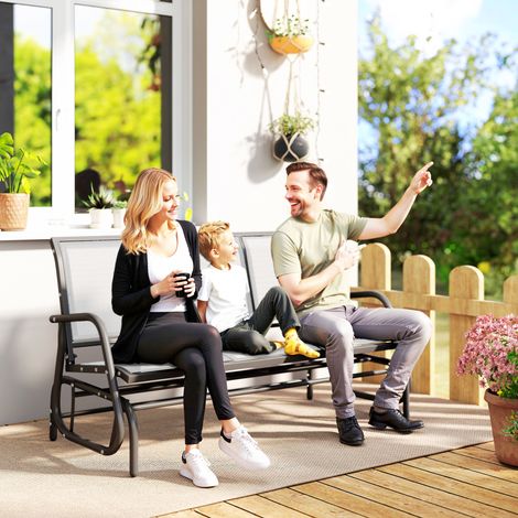 Banc à bascule jardin 3 places en métal en maille respirante - Dimensions: 147x70x85cm - Couleur: Beige