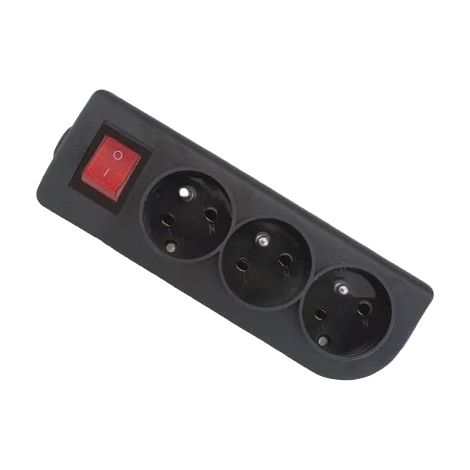 Rallonge multiprise avec interrupteur, 3 prises avec mise à la terre, noire, Elgotech GN-30W-2 (1/5)