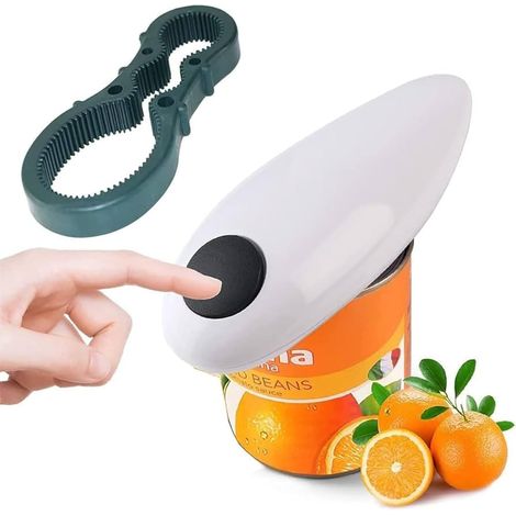 Ouvre-boîte électrique portable avec décapsuleur manuel en forme de 8, à piles, pour personnes âgées souffrant d'arthrite, blanc (1/5)