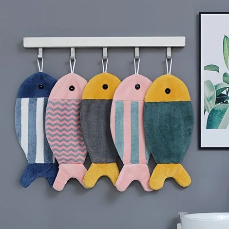 Lot de 6 serviettes à motifs de poissons, absorbantes, douces et moelleuses, idéales pour la cuisine et la salle de bain des enfants. Épaisses. (1/5)