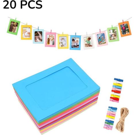 Cadres photo en carton de 20 pièces pour des photos de 6 pouces-Avec clips en bois et kit de cordon de jute-DIY décoration murale (1/5)