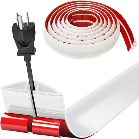 2 m verzinktes Kabelrohr, selbstklebende Kabelabdeckung, Bodenkabeldurchführung, flexibles Außenkabelrohr für alle Stromkabel, weiß (1/5)