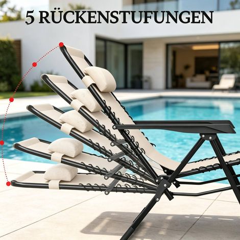 Set de mobilier de jardin avec 2 fauteuils relax pliables et 1 table beige en métal et textilène (1/5)
