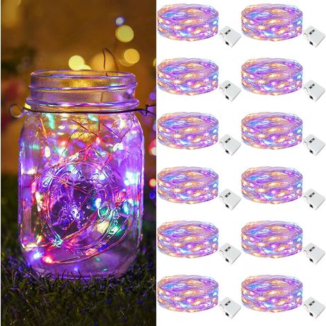 Lot de 12 Mini Guirlande LED à Pile, 2M 20LED 3 Modes Pile, IP65 Étanche Petite Guirlande Lumineuse Led Interieur Décoration pour Jardin, Chambre