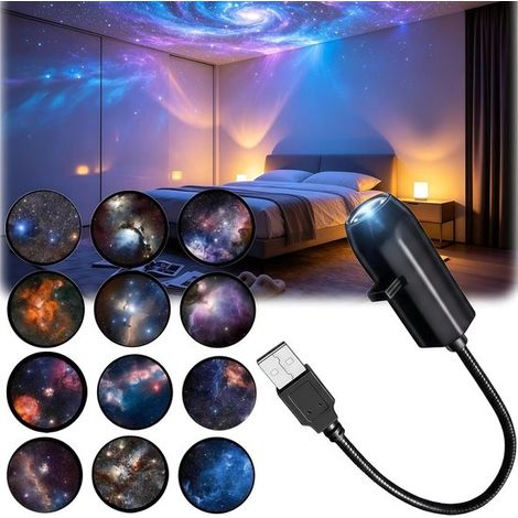 Projecteur Galaxie Veilleuse Étoilée - Projecteur - Projecteur d'étoiles avec 12 films - Rotation à 360° et USB - Projecteur de planètes - Plug and Play - 12 m (1/5)