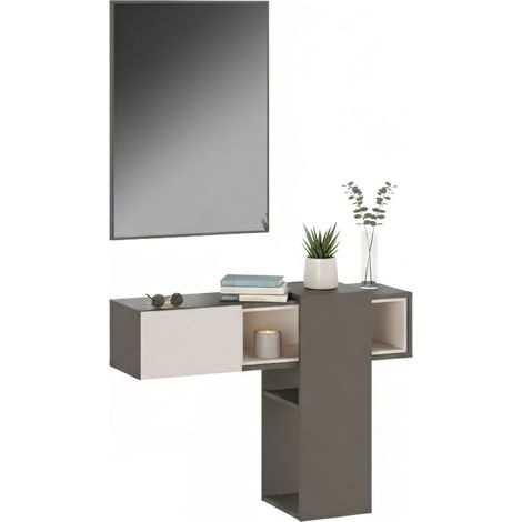 Garderobenschrank Daba, Inkl. Spiegel, 1 Schublade, 1 Fach, 100x31x75h cm, Grau