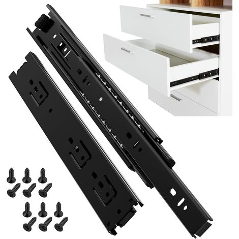Glissiere pour tiroir 350 mm Glissière de tiroir latéral rail coulissant coulisse tiroir sortie totale à bille pour placard et cuisine 45 kg Charge Noir 2 Paire(4 pièces) (1/5)