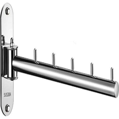 Étendoir à vêtements à bras pivotant, étendoir mural pliable et peu encombrant, support de rangement en acier inoxydable 304 pour buanderie, barre de suspension pliable (argenté) (1/5)