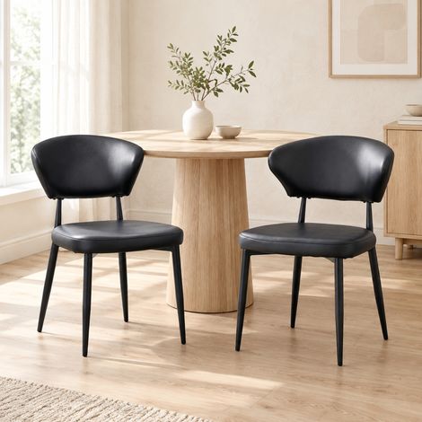 Set di 2 sedie da pranzo ergonomiche nere in PU e metallo DESVIAE (1/5)