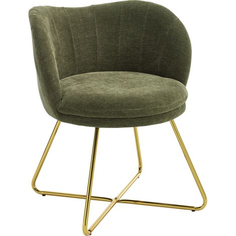 Wahson Accent Chair in Chenille Modern Occasional Tub Chair Elegant Vanity Chair with Gold Crossed Legs for Bedroom Living Room, Green (1/5)