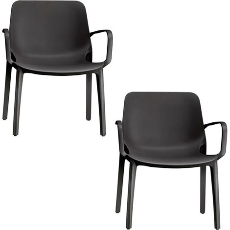 Set  2 Sedia poltrona Lounge GINEVRA S-CAB Interno ed Esterno con braccioli ANTRACITE Impilabile in Tecnopolimero Rinforzato con Fibra di Vetro Made in Italy (1/4)