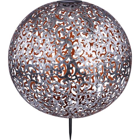 Windlicht Solar Garten Solarleuchte Kugel orientalsichLED Steckleuchte IP44, Erdspitz, Metall Muster antik silbergrau, 1x LED 3000K, DxH 40x50 cm