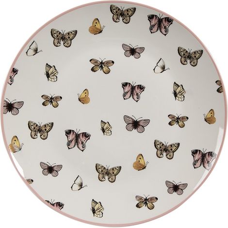 Petite assiette à petit-déjeuner en porcelaine blanche et rose motif papillons Ø 20 x 2 cm - PANGIVO