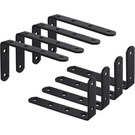 8Pcs Equerre Étagère Murale Support Étagère Mural Support en forme de L Équerre de Fixation pour Étagère Déco Cuisine Chambre Meubles Suspendus Placard 125 75 3mm Noir Fer (1/4)