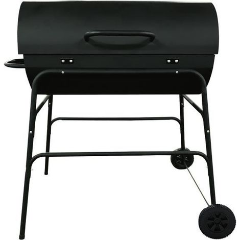 Barbecue au charbon de bois sur roulettes - JUANIO - 100x68x97 cm - Grille 71x35 cm - Couvercle métal - 2 roues (1/3)