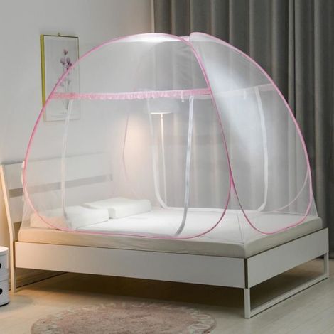 Moustiquaire Double Voyage Moustiquaire Anti Mosquito Double Porte Moustiquaire Pop Up pour Lit Double ,180 200 145 cm, Rose (1/4)