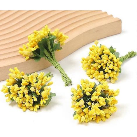 Étamines, fleurs artificielles, mini-fleurs fausses pour décoration intérieure, décoration de mariage, scrapbooking, guirlandes, loisirs créatifs, accessoires cadeaux144 pièces jaunes (1/5)
