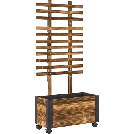 Jardinière roulante avec treillis, bac à plantes, film géotextile, roues, 65x31x147 cm, bois pin pré-huilé (1/5)