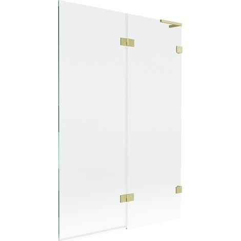 Mexen Lunar L Badewannenwand 2-flügelig rechts 120 x 150 cm, transparent, gold gebürstet - 897L-120-100-55-00-P (1/5)