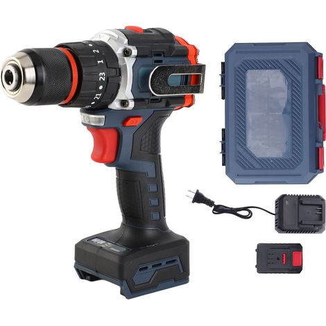 Taladro eléctrico sin escobillas con portabrocas de trinquete y destornillador, batería de litio de 21 V, kit de perforación inalámbrico para madera, metal y azulejos, enchufe estadounidense de 110 V. (1/5)