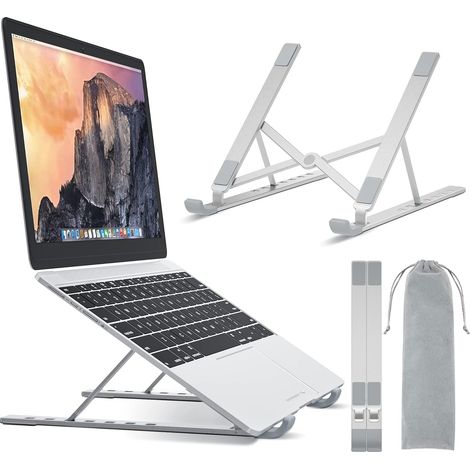 Support portable pour ordinateur portable et tablette de 10 à 17,3 pouces, réglable en hauteur sur 7 niveaux, en aluminium.