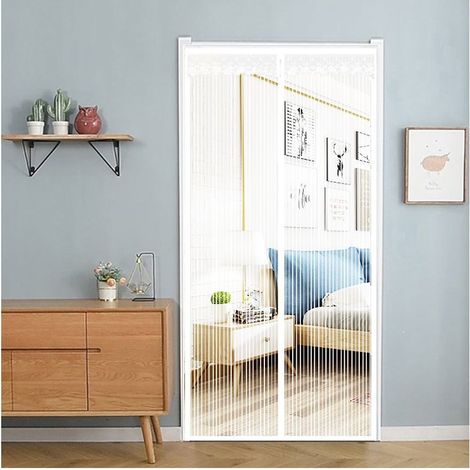 Moustiquaire de rideau de porte magnétique, anti-moustiques avec aimants, moustiquaires de fenêtre pour portes de balcon, magnétique automatique (130 x 210 cm, blanc) (1/5)
