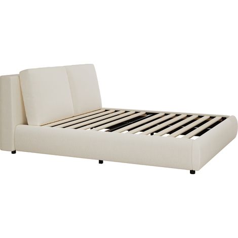 Letto matrimoniale imbottito 180 x 200 cm con rete a doghe e testiera beige bouclé MODENUIT (1/5)
