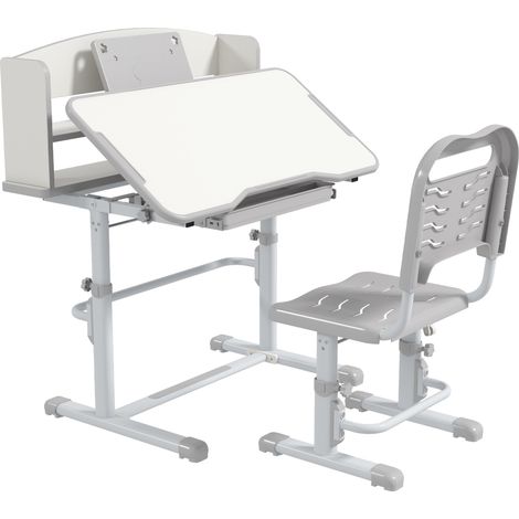 Height Adjustable Kids Study Table and Chair Set, with Drawer, Storage Shelf, 80 x 54.5 x 104 cm, Grey (1/5)