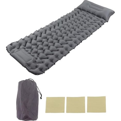 Self-inflating Camping Mattress, 196 x 68 x 9 cm Single Waterproof Inflatable Mattress with Foot Pump and Pillow for Hiking, Beach, Travel and Tent