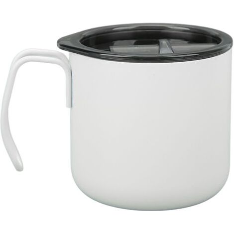 Mug isotherme en acier inoxydable 350 ml (12 oz) à double paroi avec anse, blanc, idéal pour le camping et le café. (1/5)