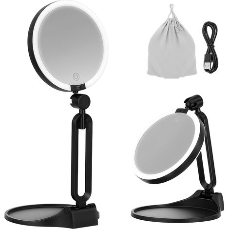 Miroir Grossissant LED Double Face 10X/1X – Rechargeable USB-C, 3 Températures de Couleur (1/5)