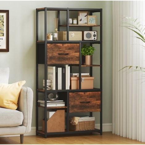 Libreria da terra 9 vani aperti e 2 cassetti in tessuto 72,5x30x150 cm legno marrone (1/5)
