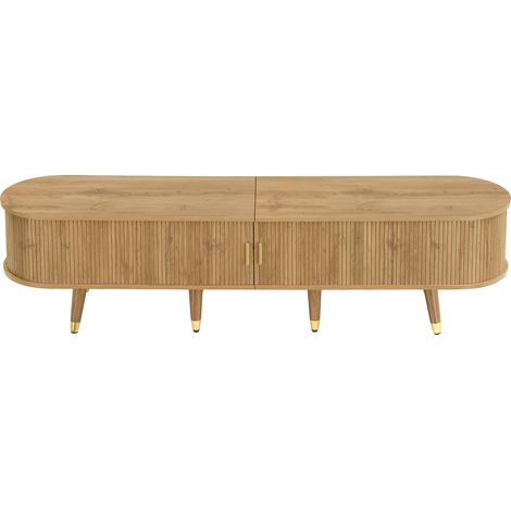 Meuble TV en MDF avec portes coulissantes design bois clair 175x38x45 cm (1/5)