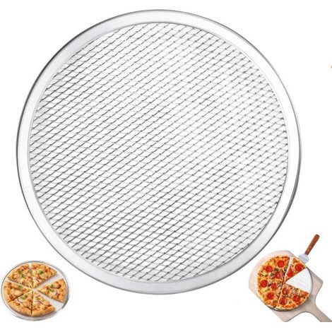 Plaque à pizza en aluminium avec grille - Argentée - Grille à pizza en aluminium avec support - 30,4 cm - Plaque à pizza en aluminium avec grille - Passoire à pizza - Grille à pizza argentée (1/5)