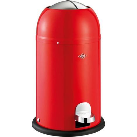 WESCO Kickmaster Junior Pattumiera di colore rosso, lamiera d'acciaio verniciata a polvere, ammortizzatore integrato, volume 12 litri, inserto in plastica, sportello di inserimento (1/5)