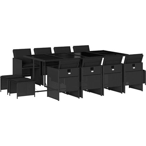 Maison Exclusive - Set da Pranzo da Giardino 13pz con Cuscini Nero in Polyrattan
