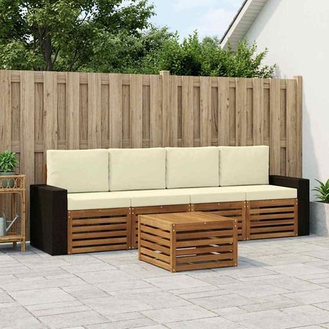 vidaXL Outdoor-Sofagarnitur 5 pcs Natur und Creme Massivholz Akazie (1/5)